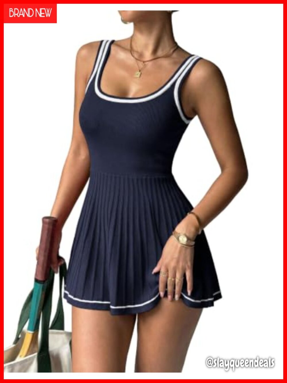 Women's Knit Sleeveless Tennis Golf Athletic Dress Square Neck A-Line